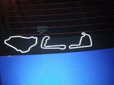 Track decals so far.  Left to right:
VIR Patriot Course, Summit Point&#39;s Jefferson Circuit, Summit Point Circuit